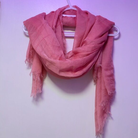 Salmon Thin Shawl Scarf with Fringe - Picture 4 of 4